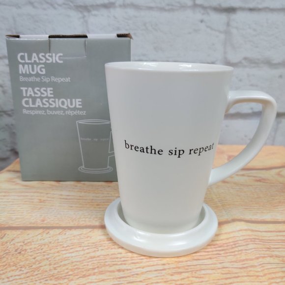 Sipology Steeped Tea Breathe Sip Repeat Coaster Covered Classic Cup Mug New - Picture 2 of 8